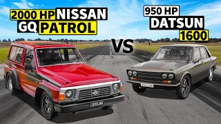 2000HP Nissan Patrol GQ races 950hp Datsun 1600 // THIS vs THAT Down Under