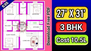 27 x 31 House Plan with 3 Bhk II 3 Bhk Home Plan