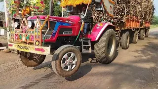 Mahindra arjun novo 605 heavy sugarcane load trolly pulling arjun novo 605 tractor