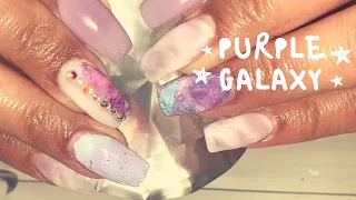 Watch me work | Purple 💜 Galaxy | Coffin Acrylic Nails | Foil Transfer | Marble Effect