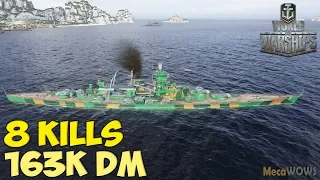 World of WarShips | Gneisenau | 8 KILLS | 163K Damage - Replay Gameplay 4K 60 fps