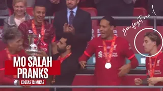 Mo Salah pranks Kostas Tsimikas 🤣 Liverpool FA Cup Celebration | TROPHY LIFT Moments