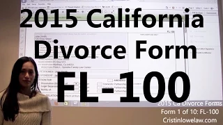 Filing California Divorce Forms: Form 1 of 10 the FL-100