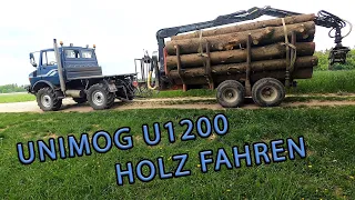 UNIMOG U1200 UND RÜCKEWAGEN HOLZ FAHREN