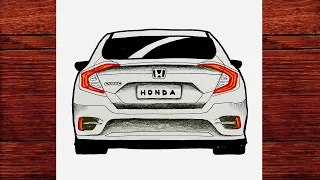 How to draw a honda civic step by step - Honda civic 2020 araba çizimi - Çizim Mektebi Araba Çizimi