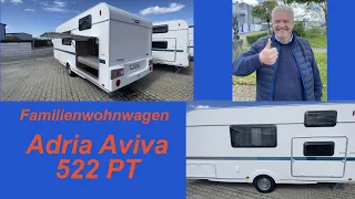 Familienwohnwagen Adria Aviva 522 PT mit 6 Schlafplätzen auf 1500kg, Komfort Paket, GFK Dach.