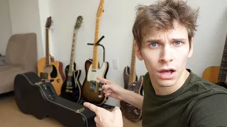 Obnoxious douchebag flexes his guitar collection