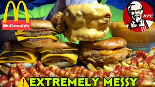 ⚠️EXTREMELY MESSY EATING🤤SPICY CHESE SAUCE TRIPLE CHEESE BURGERS, SPICY FAMOUS CHICKEN SANDWICH🍔