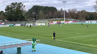 Daniel Fosu equalises for Thatcham Town away at Guernsey Football Club at Footes Lane