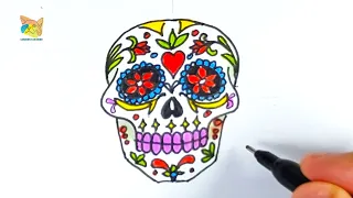 comment dessiner une tête de mort mexicaine en couleur