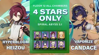 F2P 4 Stars Only Hyperbloom Heizou and Vaporize Candace, Spiral Abyss 3.1 | Genshin Impact