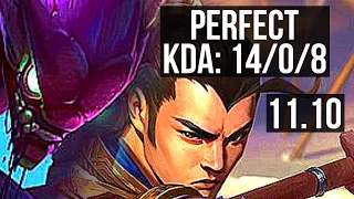 KHA'ZIX vs XIN ZHAO (JUNGLE) | 14/0/8, Legendary, 1.3M mastery, 300+ games | EUW Challenger | v11.10