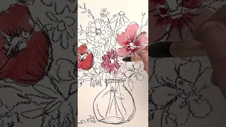 Watercolor and Charcoal pencil create beautiful flowers!