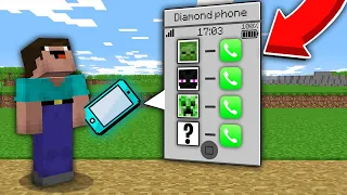 Minecraft NOOB vs PRO: WHICH SECRET MOB WILL NOOB CALL ON THIS DIAMOND PHONE? 100% trolling