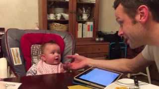 3-Month old baby reacts to Daddy singing! Adorable!!