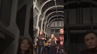 Caity Lotz, Juliana Harkavy, Colton Haynes dancing on the set of 'Arrow'