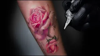 HOW TO TATTOO Pink Rose [ Time Lapse ]