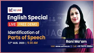 🔴Identification of Parts of Speech I English Grammar By Rani Mam For SSC CGL, BANK PO, CDS, NDA, CPO