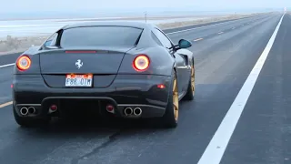 Ferrari 599 GTB V12 burnout launch catless straightpipe