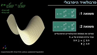 Quadric surfaces in 3D space. Second experiment in integrating Manim, Hebrew, and Mayavi