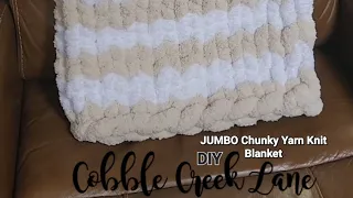 DIY tutorial making a JUMBO Chenille Chunky Yarn Chevron Hand Knit Blanket by #cobblecreeklane