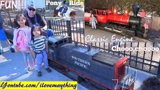 Kids' Train Ride! Old Steam Engine Train Ride with Hulyan and Maya. Kiddie Pony Ride and Animal Farm