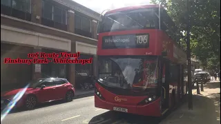 FULL ROUTE VISUAL | London Bus Route 106: Finsbury Park Station - Whitechapel (LF20XNL Ee41)