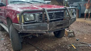 toyota hilux 1995 fabricate steel bumper with winch mount #toyotahilux #pitbullbars4x4 #manongsteel