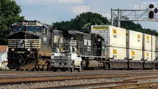 NS Intermodal Passing a Hi-Rail and GREX Tie Train in Leetsdale, PA - 9/10/2020