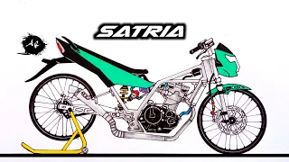 Vẽ Xe Độ || Vẽ Satria||Xe Độ||cara menggambar motor drag satria raider fi, satria raider fi