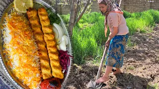 Shoveling Barefoot ! Chicken Breast And Rice Recipe ! Persian Chicken Kebab Koobide