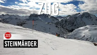 Skiing red piste 223 'Steinmähder' in Zug St Anton Ski Arlberg.