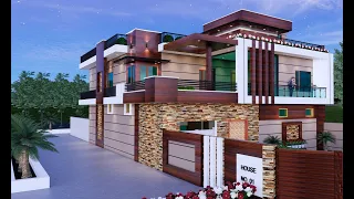 DREAM HOUSE DESIGNER FULL EXTERIOR VIEW 4 BHK 50X50 FT  3D ANNIMATION RENDERING #revit #enscape #1k