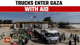 Gaza Aid: Trucks Enter Gaza At The Rafah Crossing Bringing Much-Needed Aid Supplies