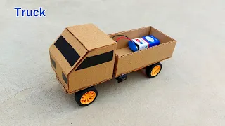 How to make a small cardboard truck at home with dc motor and 9 v battery .