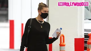 Hailey Bieber Wears An All-Black Ensemble & Retro Jordans To Her Doctor's Office In Beverly Hills