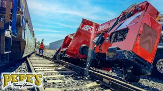 Stolen telehandler SMASHED by train!