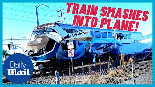 TRAIN crashes into PLANE! LA Police rescue pilot from plane in close call