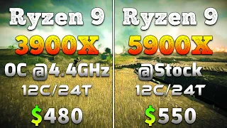 Ryzen 9 3900X @OC (4.4GHz) vs Ryzen 9 5900X @Stock | PC Gameplay Tested