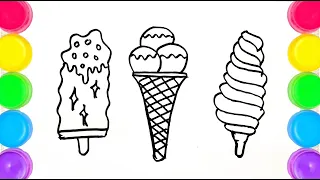 Ice Cream Drawing, Painting & Coloring for Kids & Toddlers | Kids Art | How To Draw Ice Cream ?