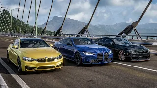 Forza Horizon 5 Drag race: BMW M4 Competition (G82) vs BMW M4 (F82) vs BMW M4 GTS