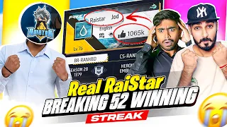 Real Raistar Breking 52 Winning Streak 🥹 Huzai को ग़ुस्सा आ गया - GARENA FREE FIRE MAX