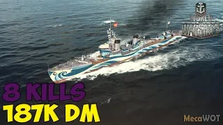 World of WarShips |  Kamikaze R | 8 KILLS | 187K Damage - Replay Gameplay 1080p 60 fps