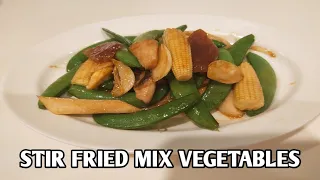 Stir Fried Mix Vegetables Snow Peas with baby corn, mushroom and Chinese sausage.