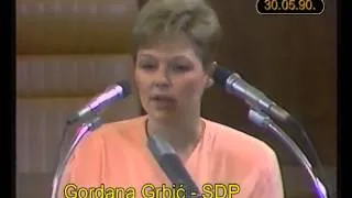 Gordana Grbić, SDP, govor u Hrvatskom saboru 30.05.1990., bivša supruga Ivice Račana