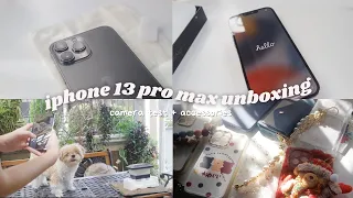 unboxing 📦 iphone 13 pro max 256 gb graphite  + cute accessories, android transfer, camera test 🐶🍎