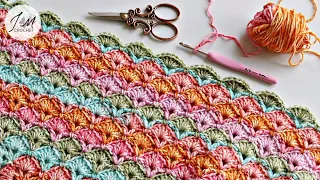 HOW TO CROCHET Shells Stitch Tutorial | EASY Shells of One-Color straight Blanket #crochettutorial