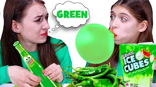 ASMR Eating Only One Color Food for 24 hours Challenge! Green Food By LiLiBu #2