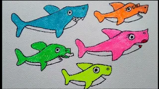 Baby shark Whole Family Drawing, painting and coloring for kids , Toddlers l Let's Draw