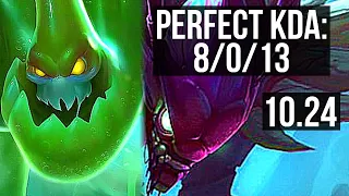 ZAC vs KHA'ZIX (JUNGLE) | 8/0/13, 71% winrate, Legendary | KR Diamond | v10.24